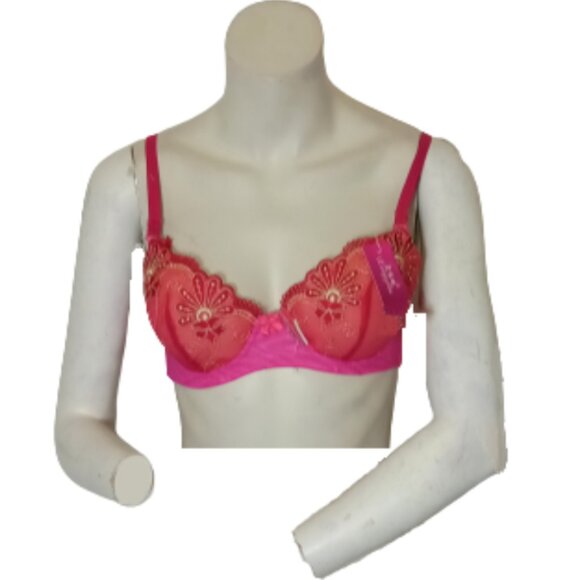 Women Pink/Red Embroidered Floral Pattern Bra - Picture 1 of 1